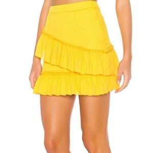 Superdown Asymmetrical Yellow Ruffle Skirt